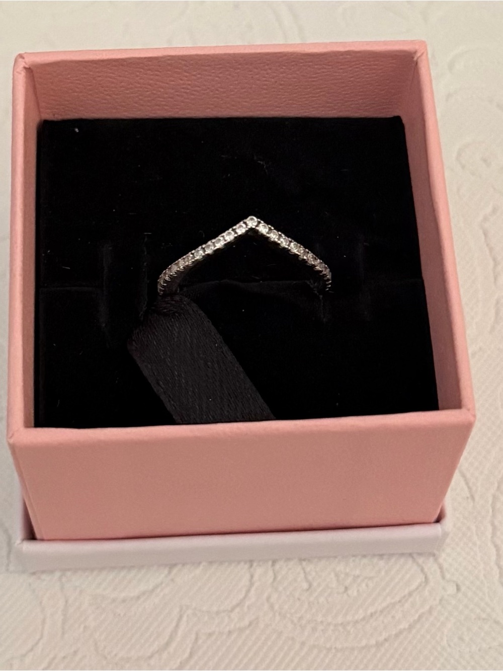 Pandora Sterling Silver Chevron Pavé Ring - Pink Box